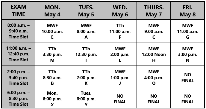 Final Exam Schedule for Spring 2026 Final Exam Schedule for Spring 2026