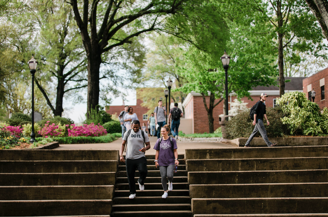 students walking on campus