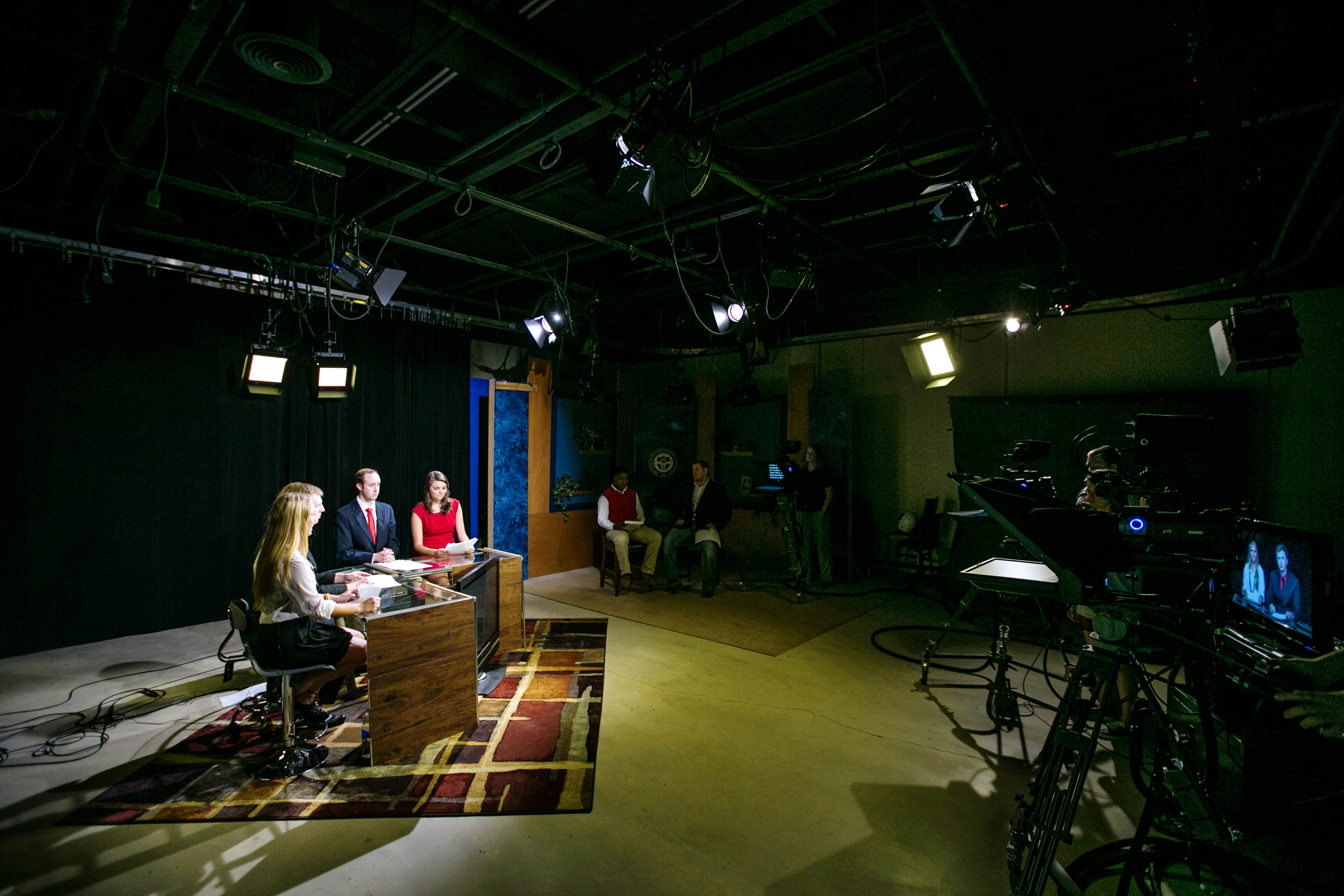broadcast students in the studio
