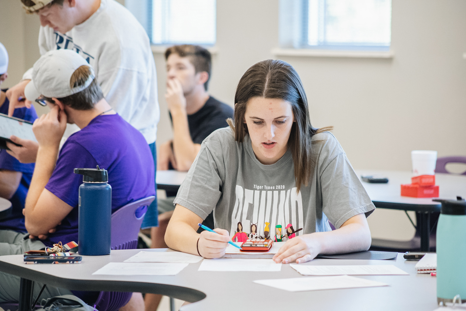 student using calculator