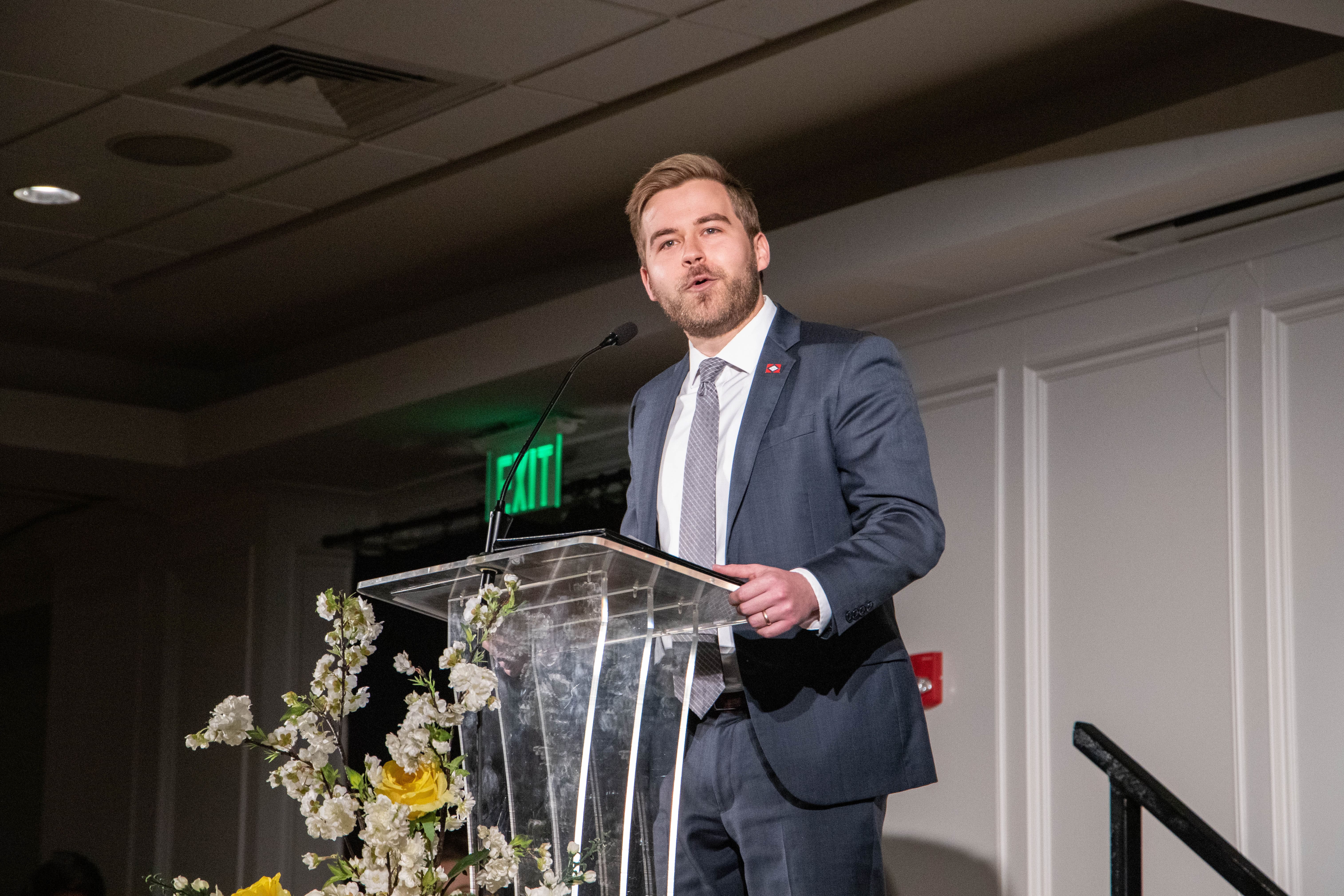 student presenting at event