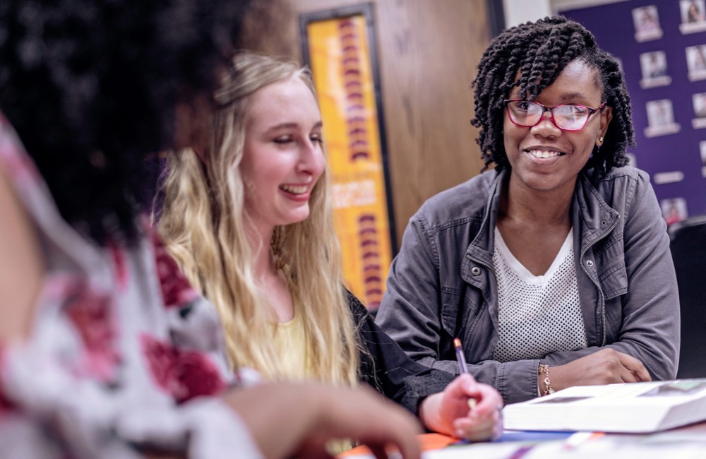 students at table