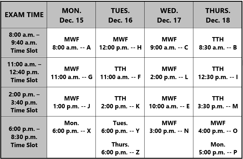 Final Exam Schedule for Fall 2025