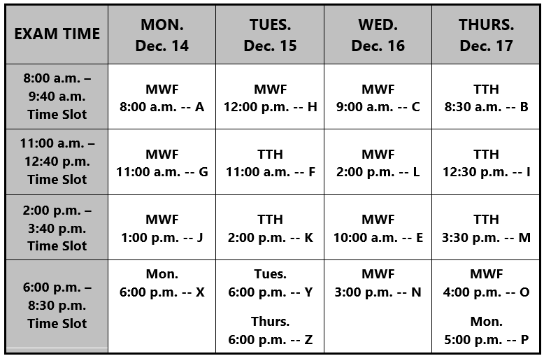 Final Exam Schedule for Fall 2026 Final Exam Schedule for Fall 2026